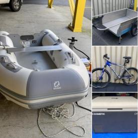 MaxSold Auction: This online auction features Zodiac Inflatable Boat, Utility Cart, Pet Products, Marine Binoculars, Propane Heater, Fishing Gear, Exercise Gear, Power & Hand Tools, RV Leveling Gear, Wetsuits, Mountain Bike, Power Washer and much more!